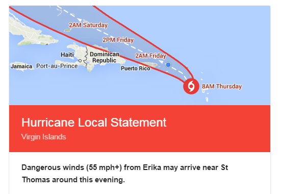 Google добавляет информацию о приближающемся урагане